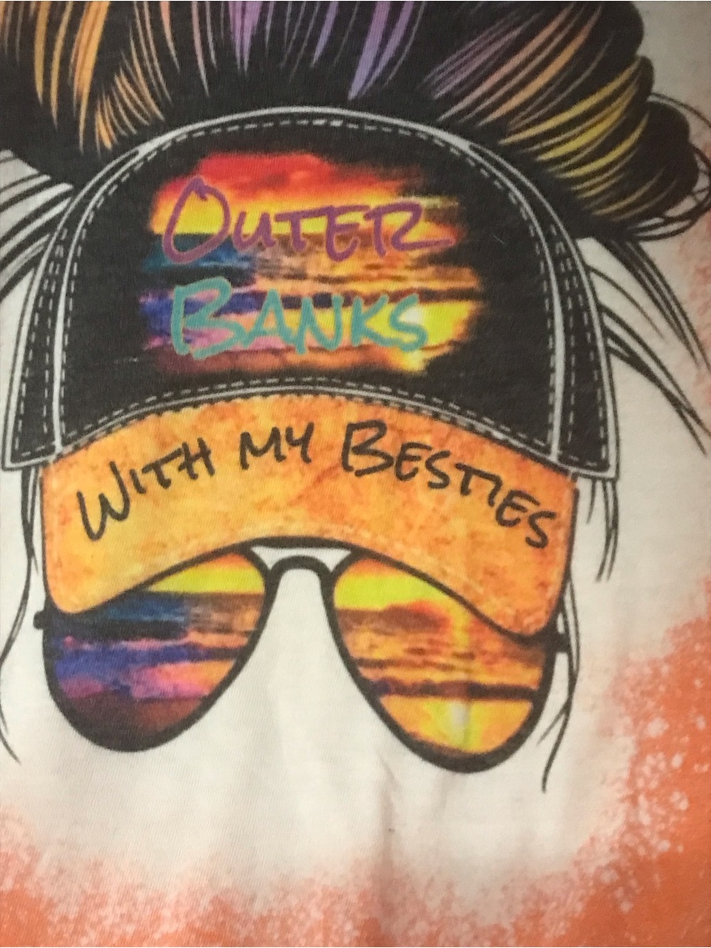Gildan White Orange Multicolor 'Outter Banks With My Besties' Graphic Tee